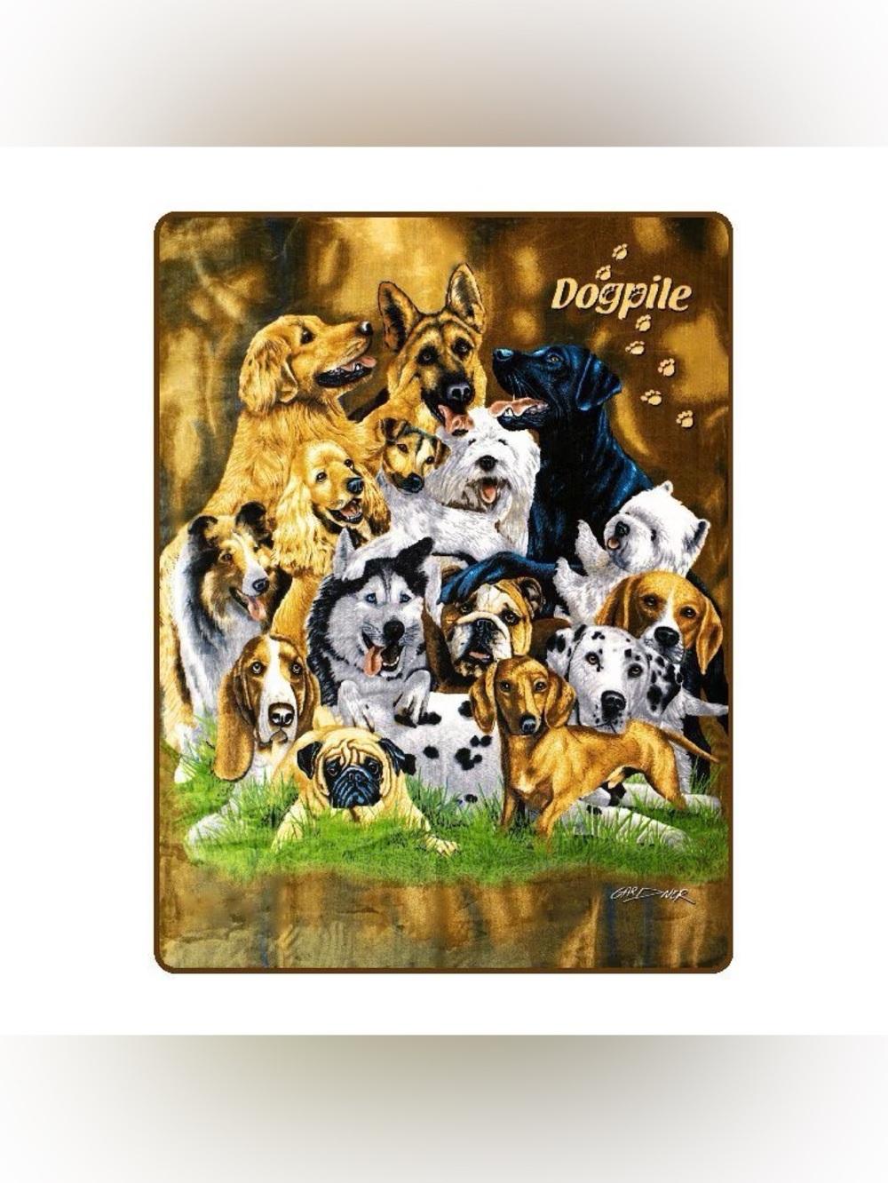 Plush queen dog print blanket